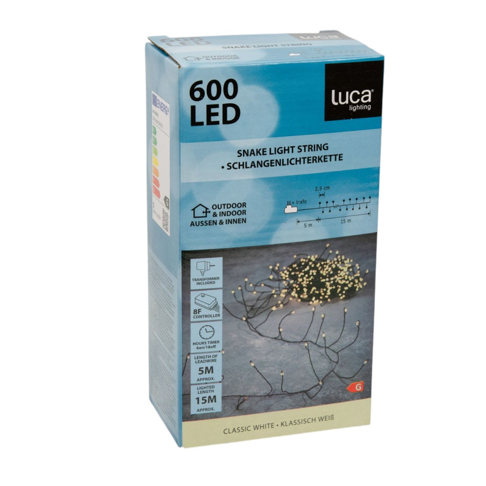Гірлянда-кластер Luca Lighting 8718861852745 чорна струна, теплий білий 600 LED 20 м