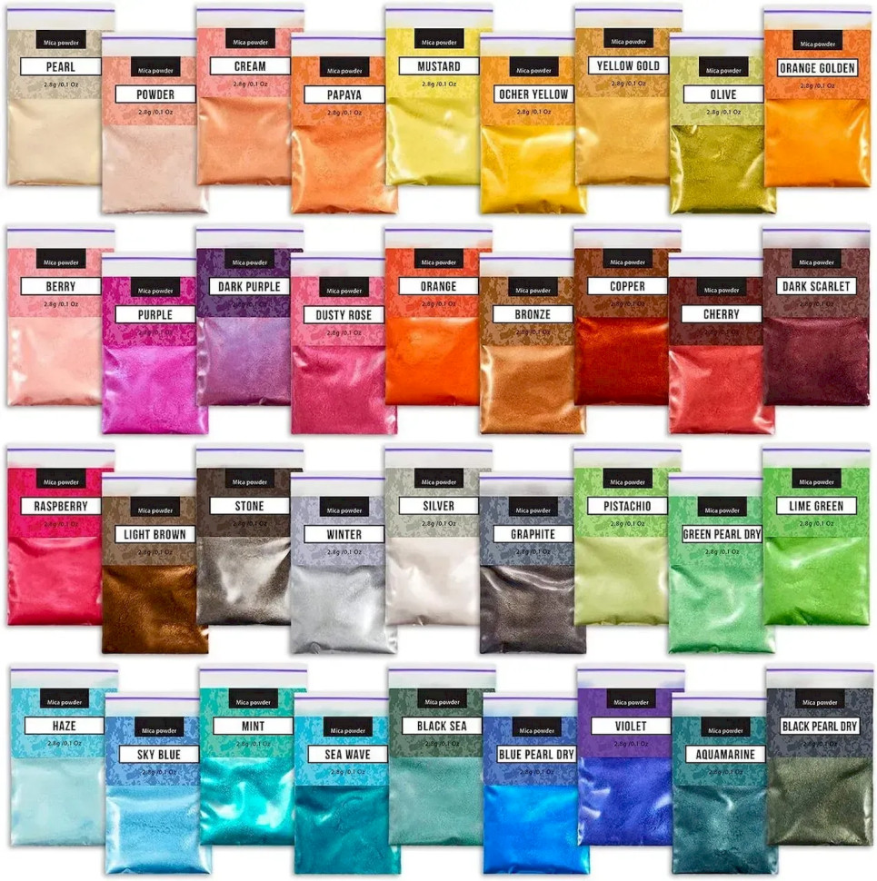 Слюдяний пігментний порошок для творчості Alexes MC-003, 36 пакетів по 2,8 грама