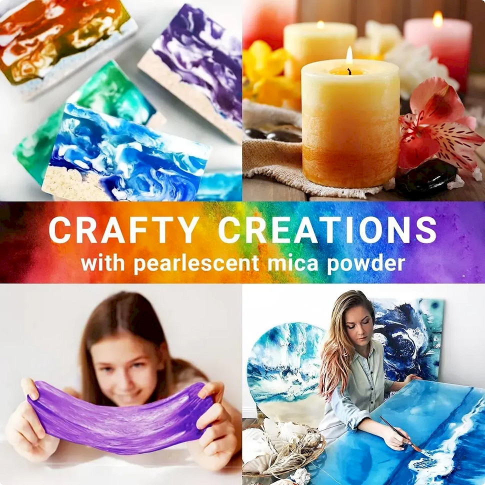 Слюдяний пігментний порошок для творчості Alexes MC-003, 36 пакетів по 2,8 грама