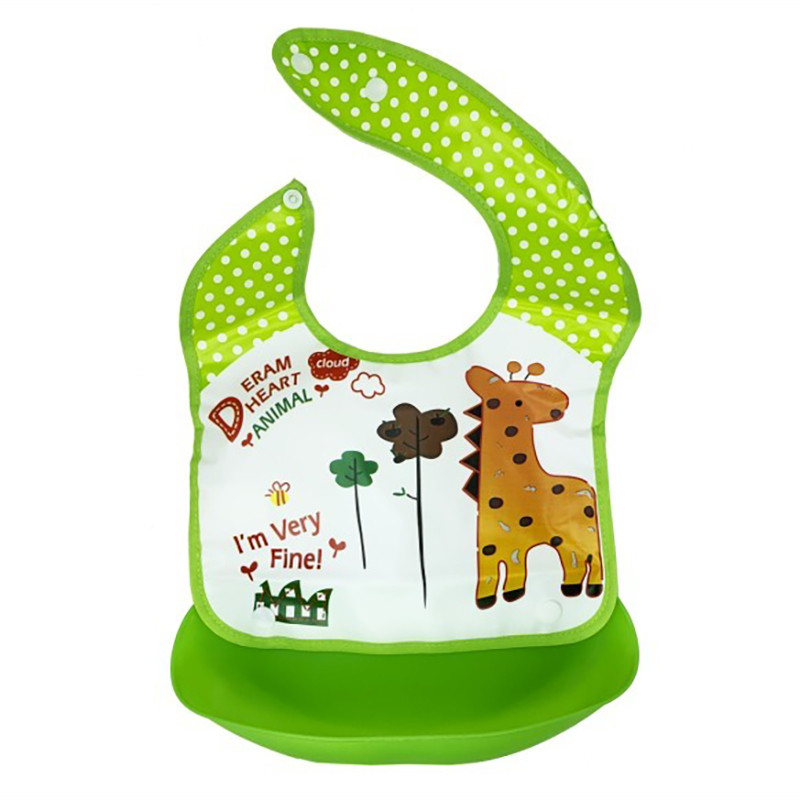 Дитячий слинявчик Трактор Mega Zayka MGZ-0602(Green Giraffe) зі знімною кишенею