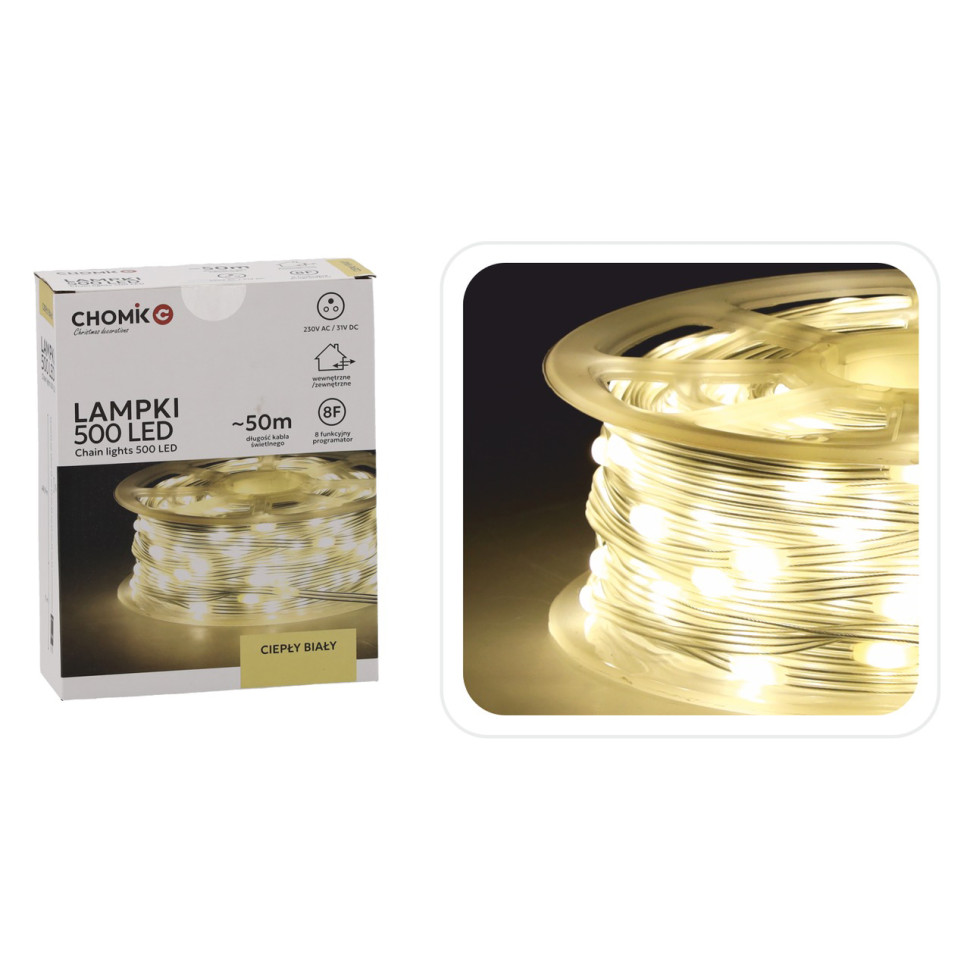 Гірлянда-струна на котушці Chomik 5900779880115 теплий білий 49,9+3 м 500 LED