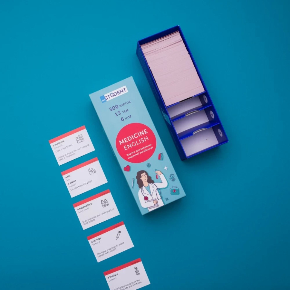 Картки для вивчення англійської мови MEDICAL ENGLISH English Student 59123251 англ-укр 500 карток