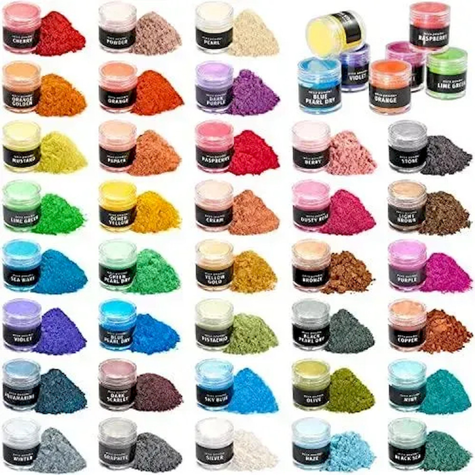 Слюдяний пігментний порошок для творчості Alexes MC-004, 36 банок по 2,8 грама