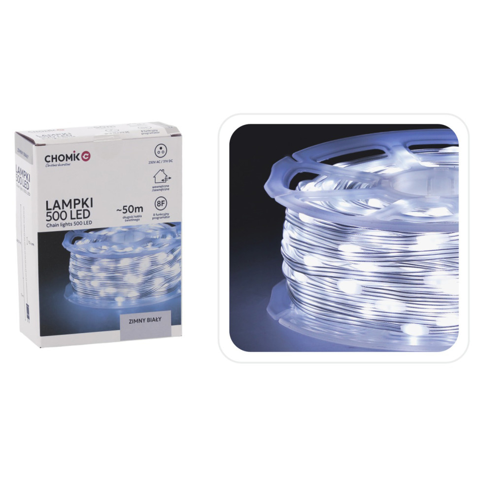 Гірлянда-струна на котушці Chomik 5900779880122 холодний білий 49,9+3 м 500 LED