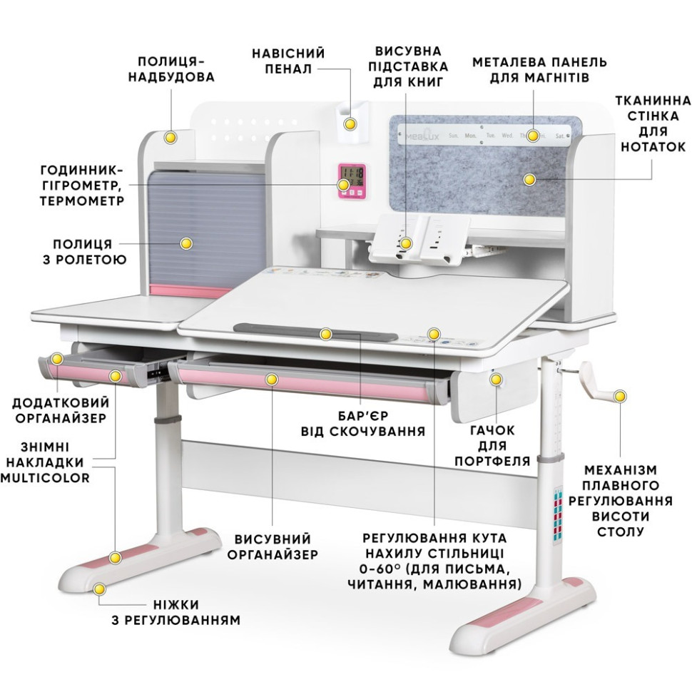 Детская парта Winnipeg Multicolor Plus WG Mealux BD-630 WG + PN с тумбой