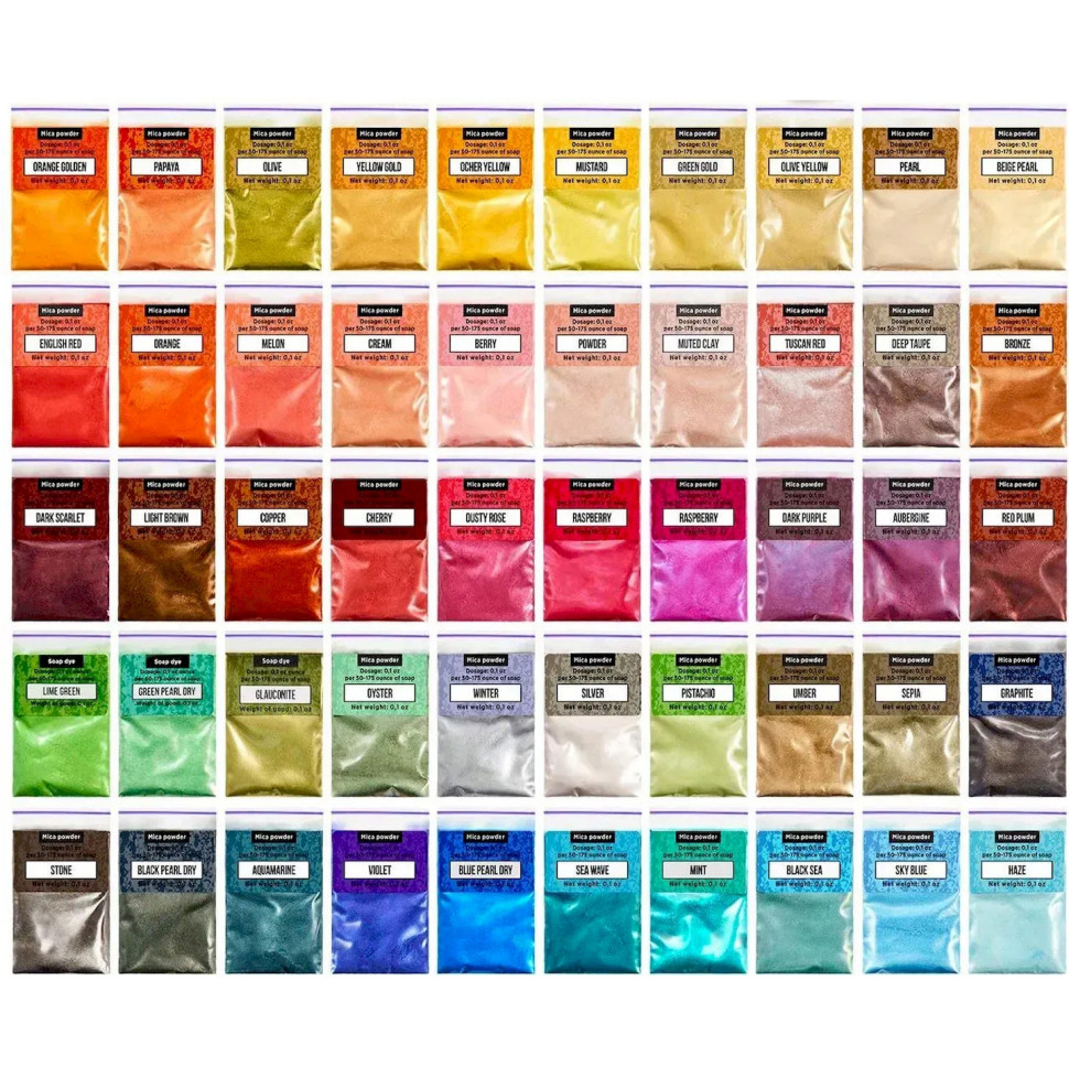Слюдяний пігментний порошок для творчості Alexes MC-005, 50 пакетів по 2,8 грама
