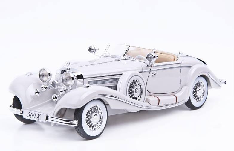Автомоделька (1:18) Mercedes-Benz 500 K Typ Specialroadster (1936) Macharadga білий