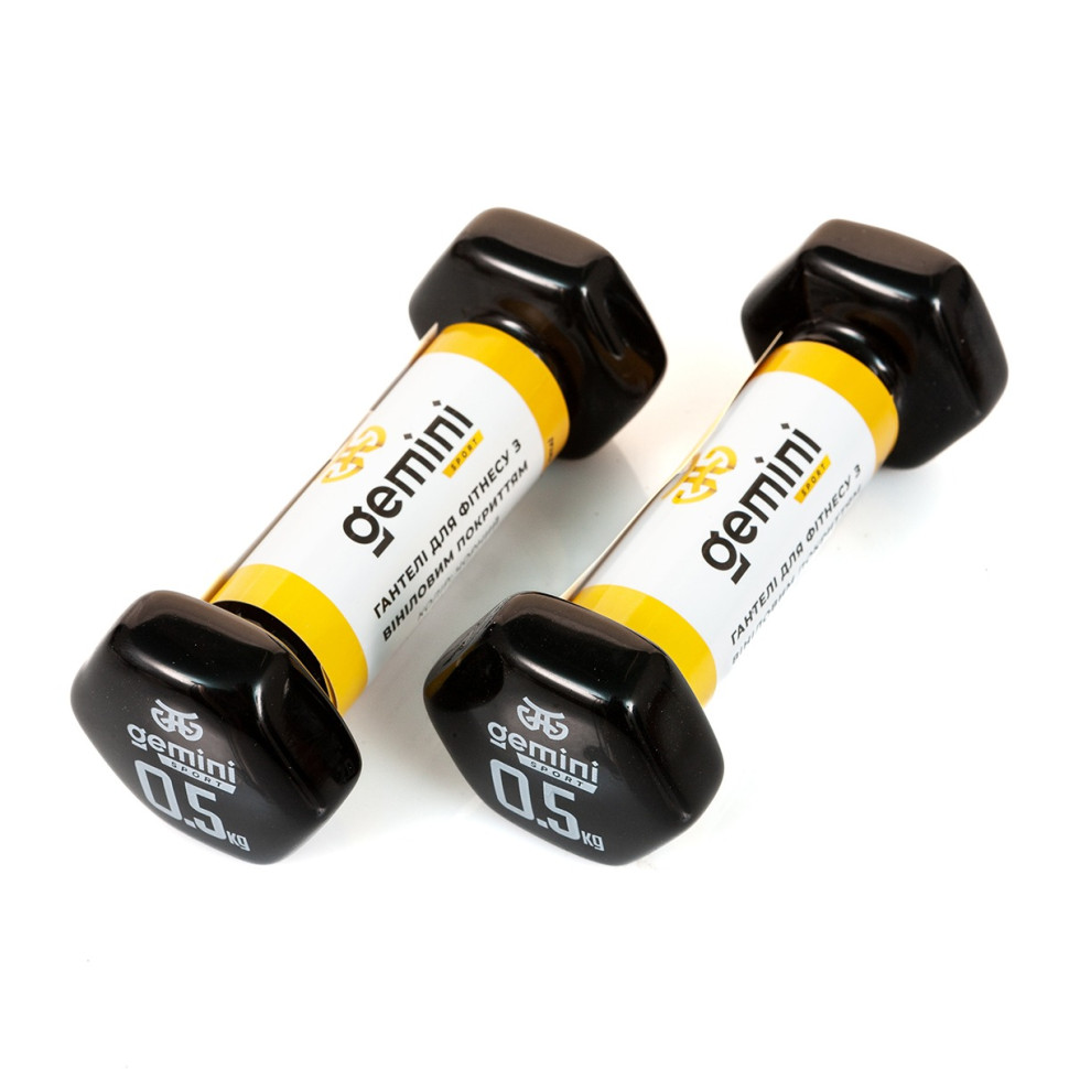 Гантели для фитнеса с виниловым покрытием Gemini Sport GSD-0.5BK 2 шт, по 0.5 кг, черные