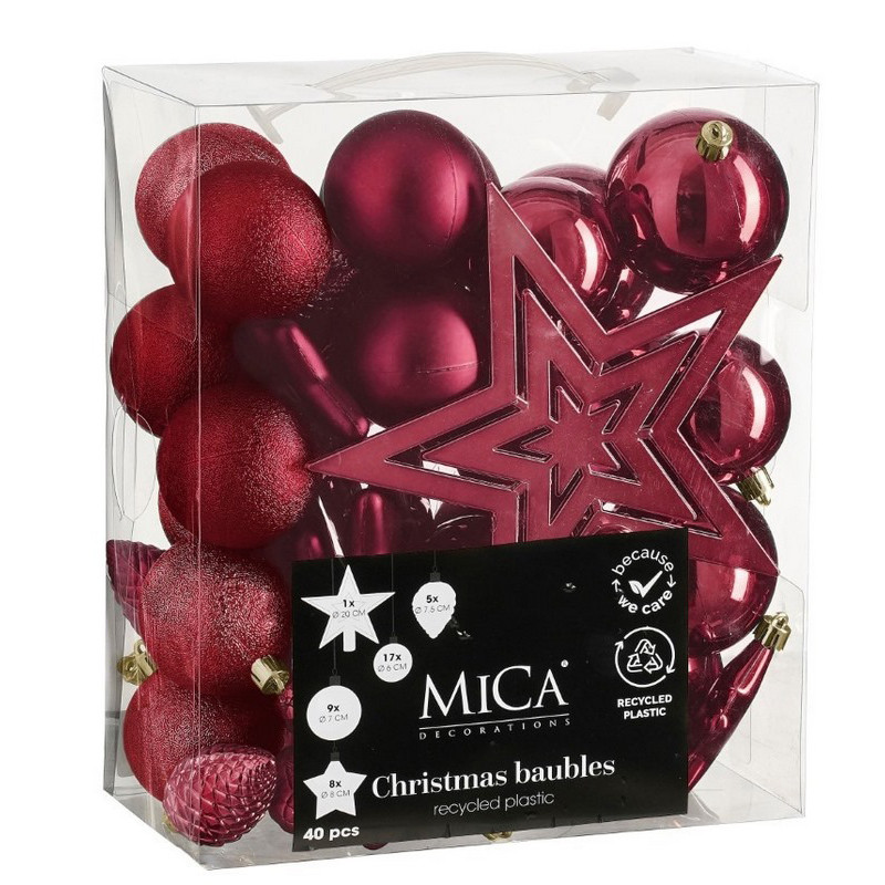 Набір ялинкових прикрас Mica Decorations 8720983287718, 40 штук Ø 8/7/6 см