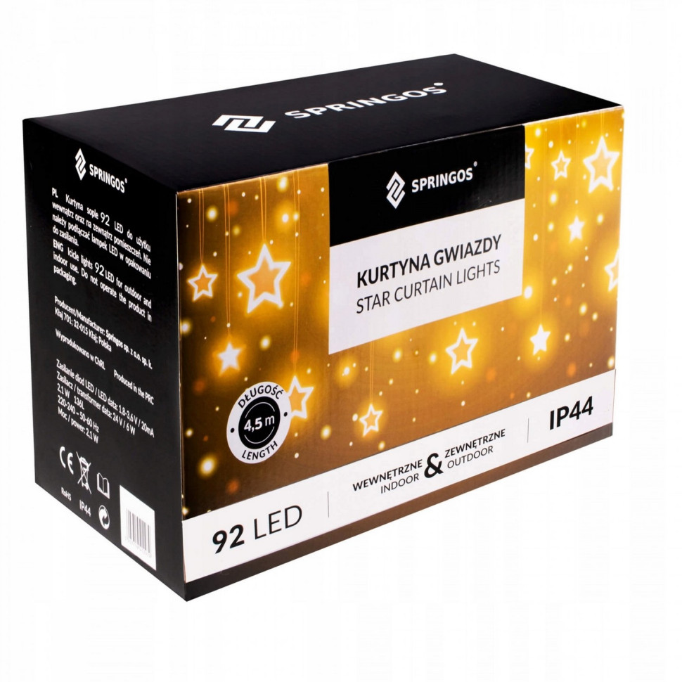 Гирлянда бахрома уличная Springos CL4010, 2 м 92 LED, Warm White