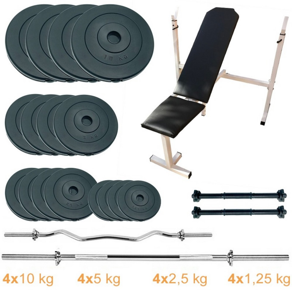 Скамья для жима с набором штанг и гантелей Gym Set Pro Newt NE-SKM-PL-SET-90, 90 кг