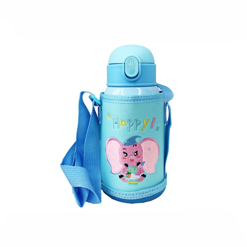 Термос-поїльник з силіконовою трубочкою Mega Zayka MGZ-0318(Blue) чашкою, в чохлі з ремінцем, 550 мл