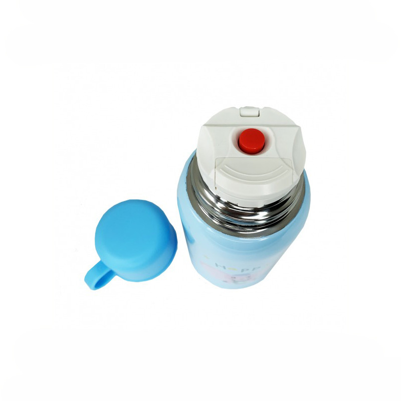 Термос-поїльник з силіконовою трубочкою Mega Zayka MGZ-0318(Blue) чашкою, в чохлі з ремінцем, 550 мл