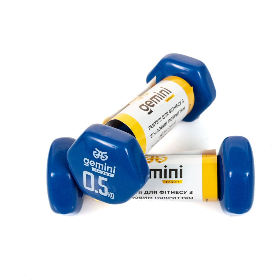 Гантели для фитнеса с виниловым покрытием Gemini Sport GSD-0.5BL 2 шт, по 0.5 кг, синие