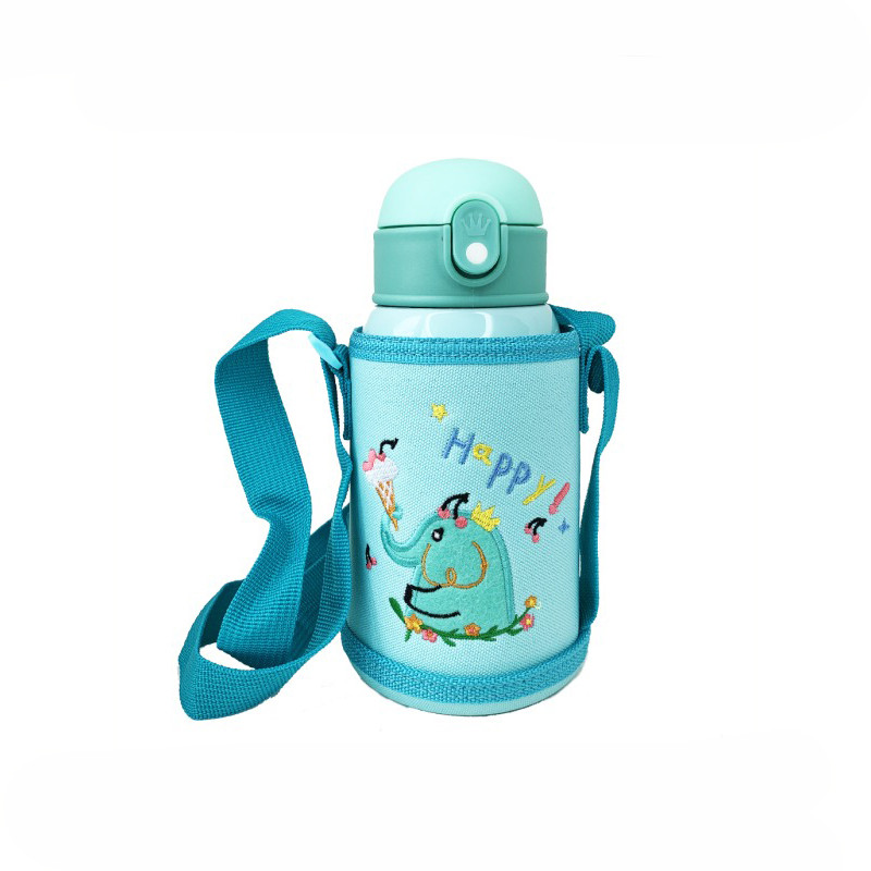 Термос-поильник с силиконовой трубочкой Mega Zayka MGZ-0318(Turquoise) чашкой, в чехле с ремешком, 550 мл
