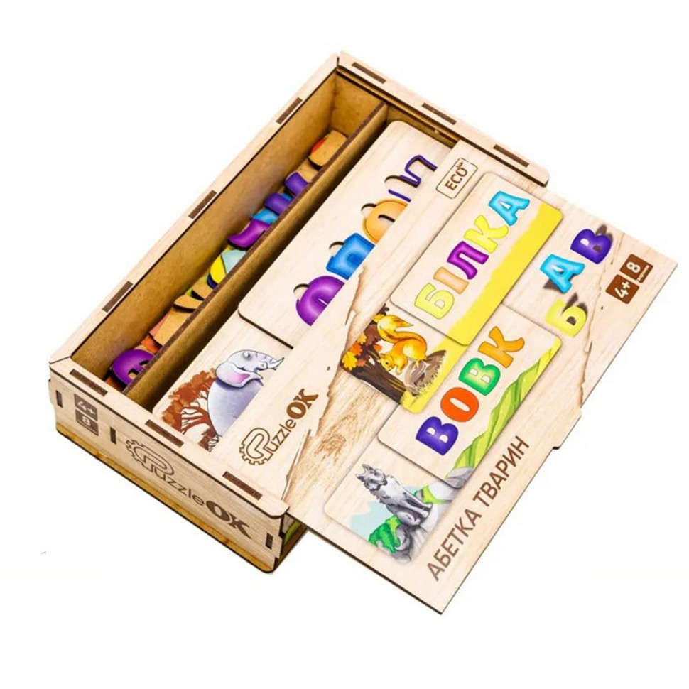 Развивающая деревянная игрушка-пазл Азбука животных PuzzleOK Puz-91768