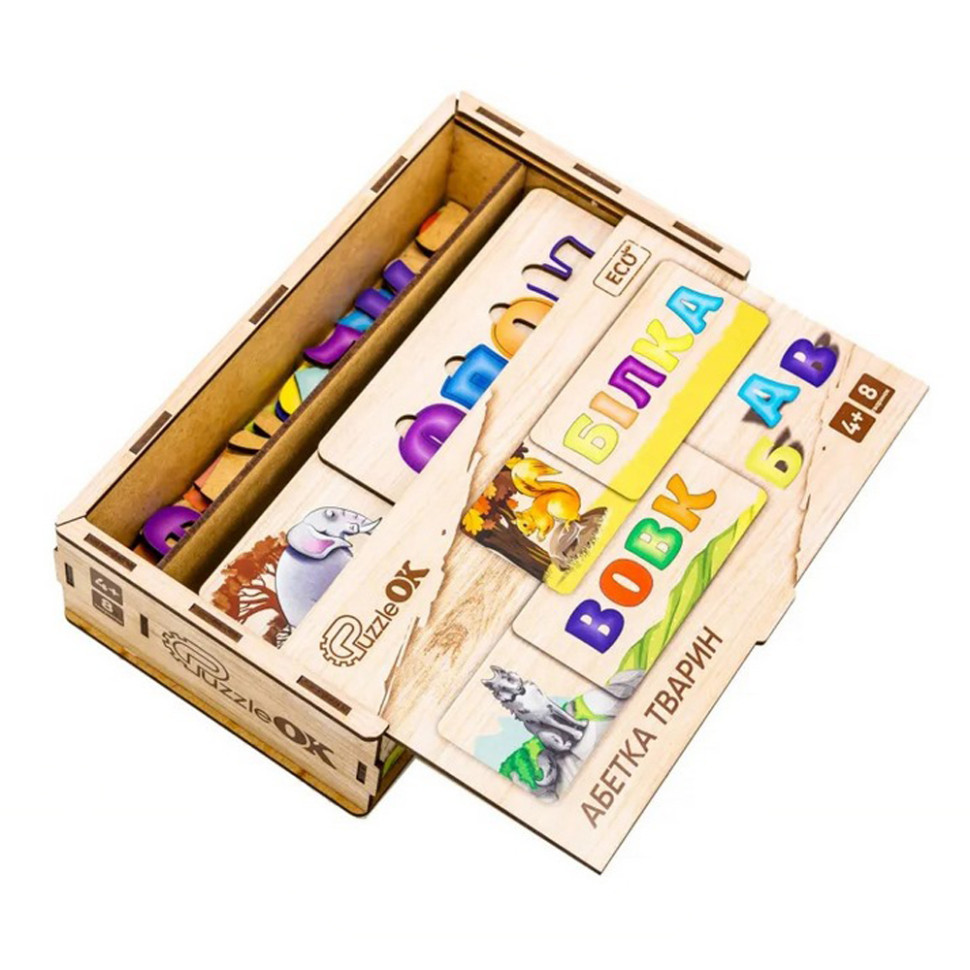 Развивающая деревянная игрушка-пазл Азбука животных PuzzleOK Puz-91768