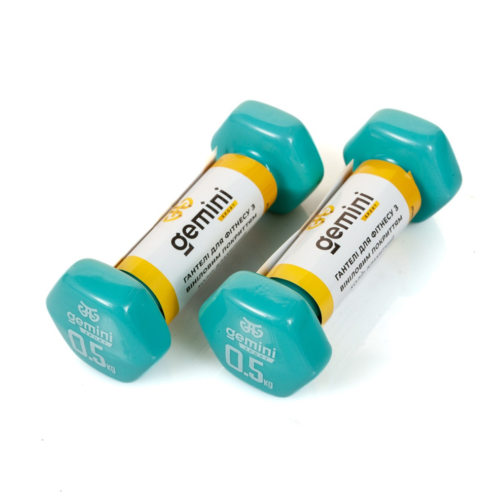 Гантели для фитнеса с виниловым покрытием Gemini Sport GSD-0.5CYAN 2 шт, по 0.5 кг, голубые