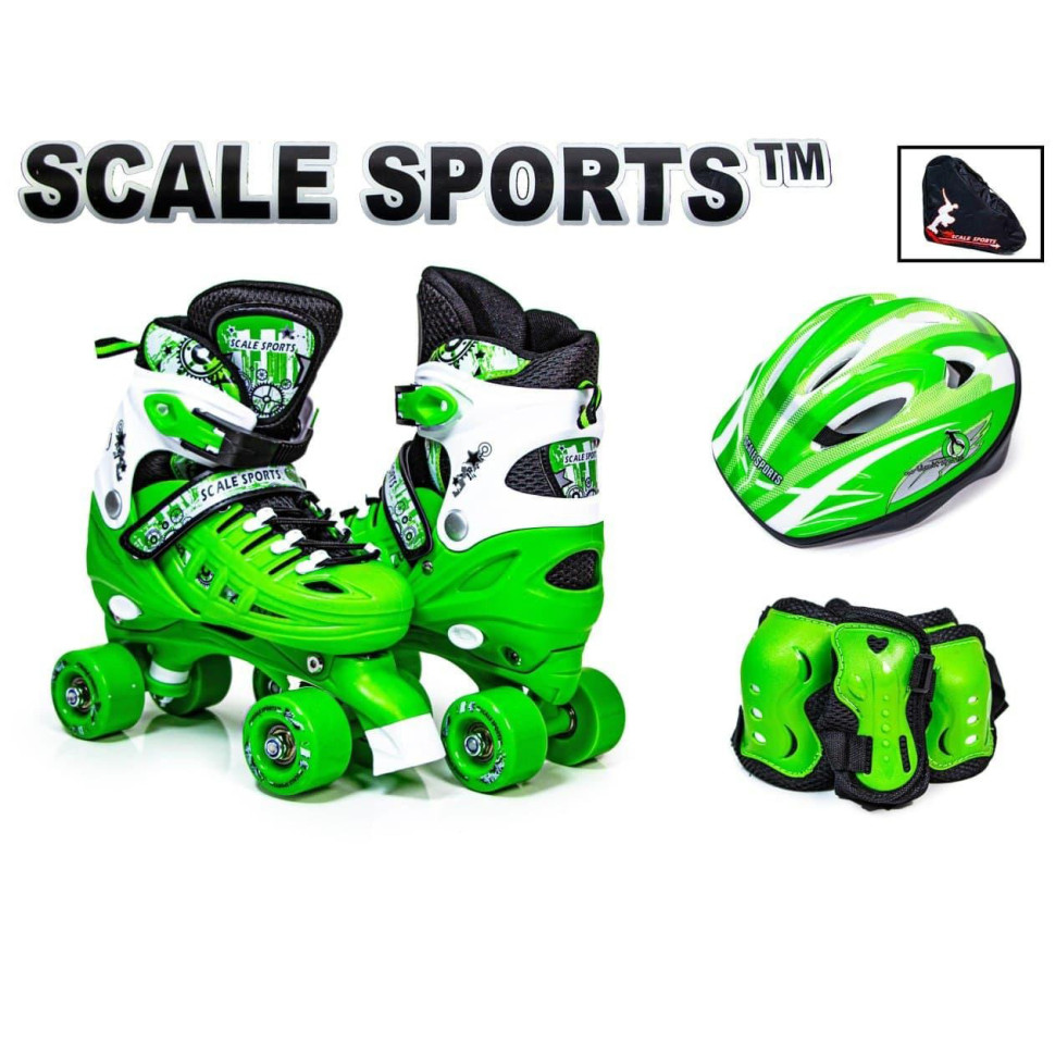 Детские ролики-квады и шлем с защитой Scale Sport 1176642528 зеленый, размер 29-33