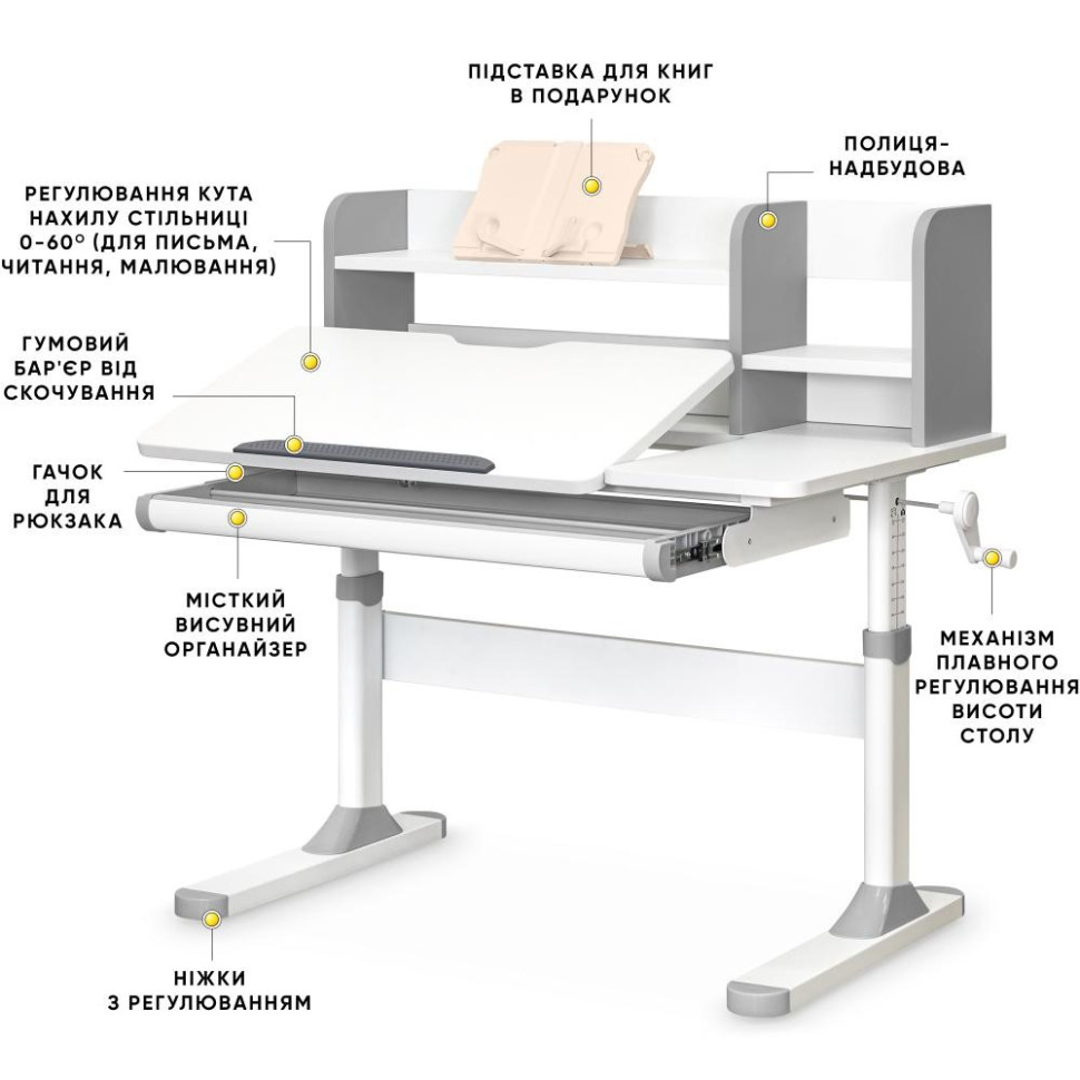 Детский рабочий стол Evo-kids TH-330 W/G Grey регулируется