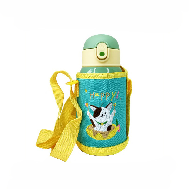 Термос-поїльник з силіконовою трубочкою Mega Zayka MGZ-0318(Yellow) чашкою, в чохлі з ремінцем, 550 мл