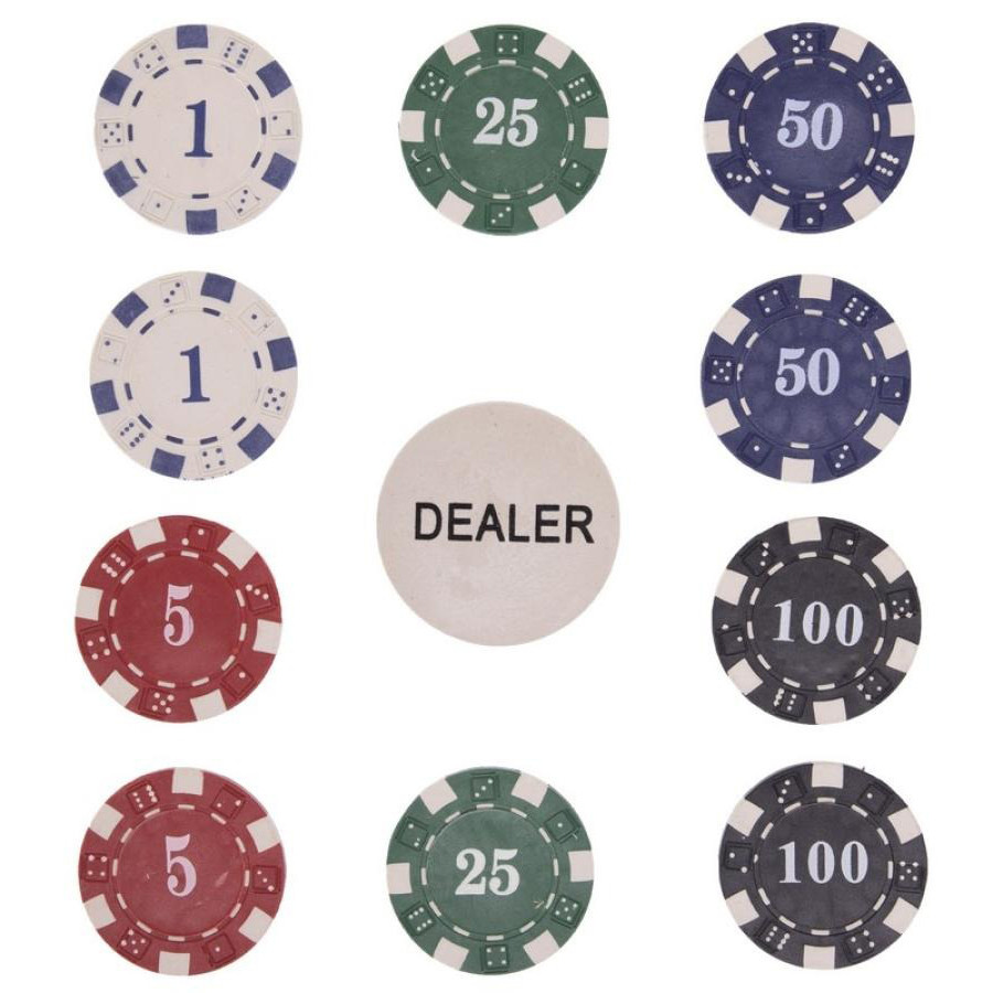 Набір для покеру LasVegas Bambi 3321TT 500 фішок 5 кубиків, фішка дилера