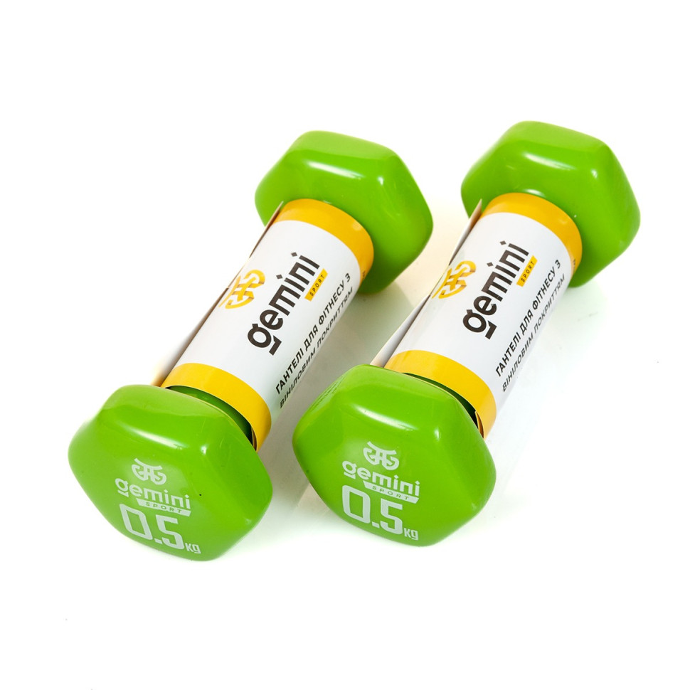 Гантели для фитнеса с виниловым покрытием Gemini Sport GSD-0.5GR 2 шт, по 0.5 кг, зеленые