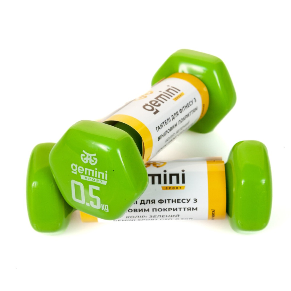 Гантели для фитнеса с виниловым покрытием Gemini Sport GSD-0.5GR 2 шт, по 0.5 кг, зеленые