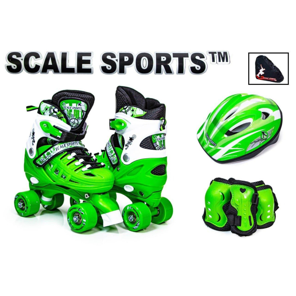 Детские ролики-квады и шлем с защитой Scale Sport 1293492564 зеленый, размер 34-37