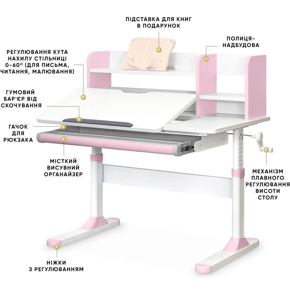 Детский рабочий стол Evo-kids TH-330 W/PN Pink регулируется