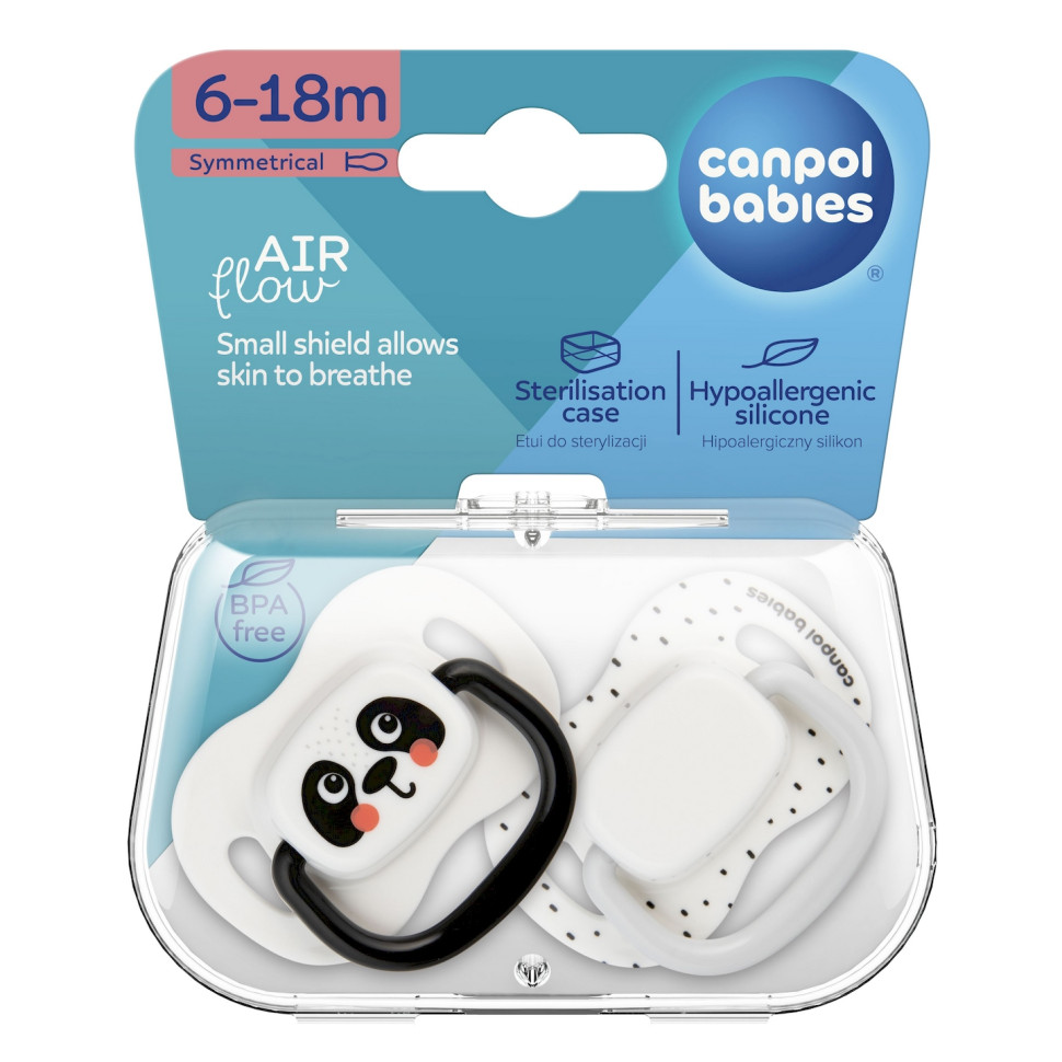 Пустышка силиконовая симметричная Панда BabiesBoo Canpol babies 34/928_whi 6-18 месяцев