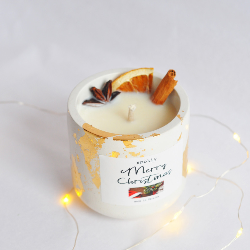 Ароматична свічка ручної роботи із соєвого воску «Mulled wine» Spokiy SP2393, 130 г у гіпсовому кашпо