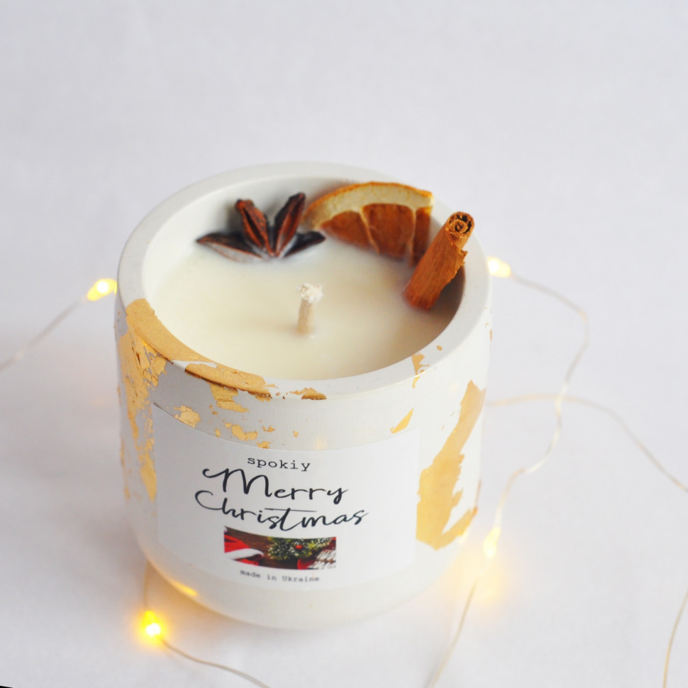 Ароматична свічка ручної роботи із соєвого воску «Mulled wine» Spokiy SP2393, 130 г у гіпсовому кашпо