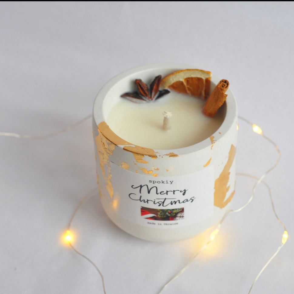 Ароматична свічка ручної роботи із соєвого воску «Mulled wine» Spokiy SP2393, 130 г у гіпсовому кашпо