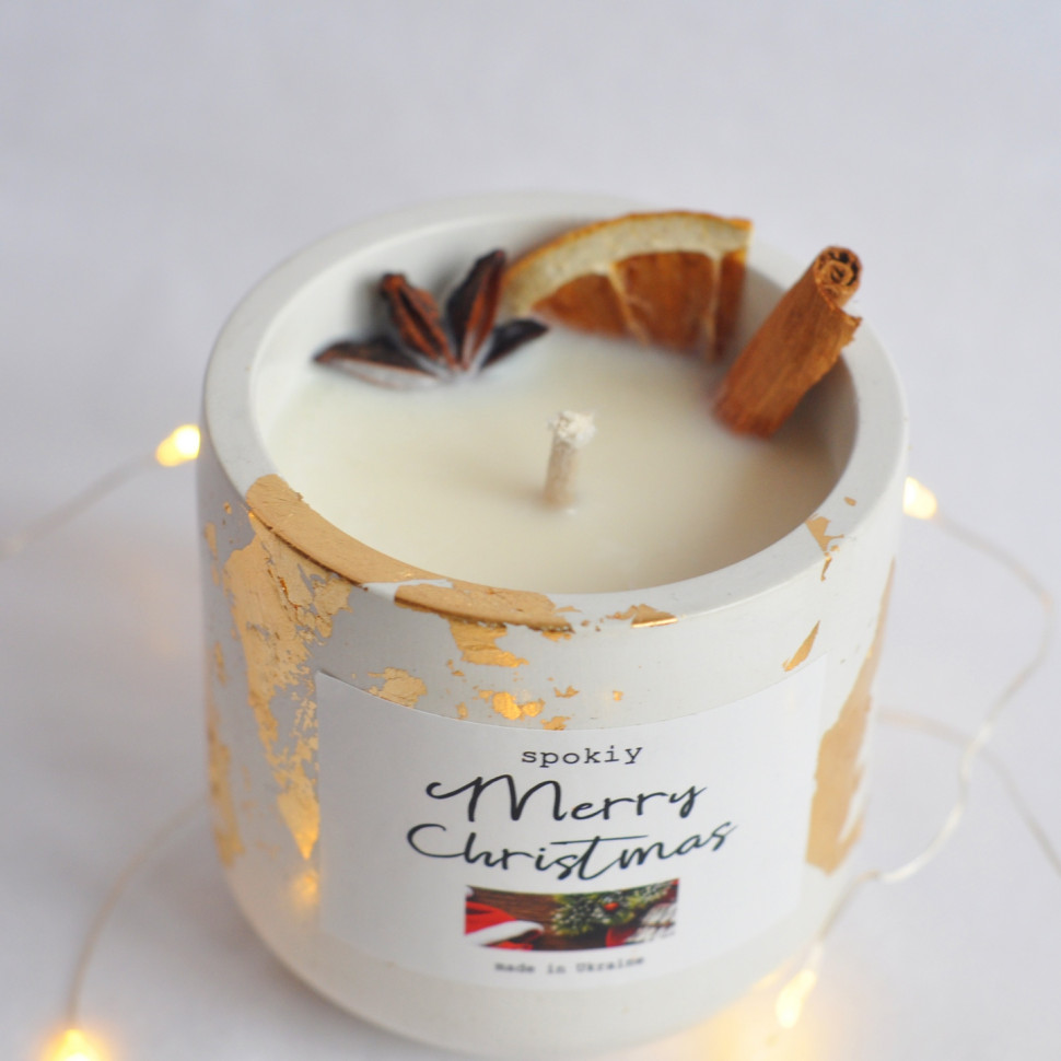 Ароматична свічка ручної роботи із соєвого воску «Mulled wine» Spokiy SP2393, 130 г у гіпсовому кашпо
