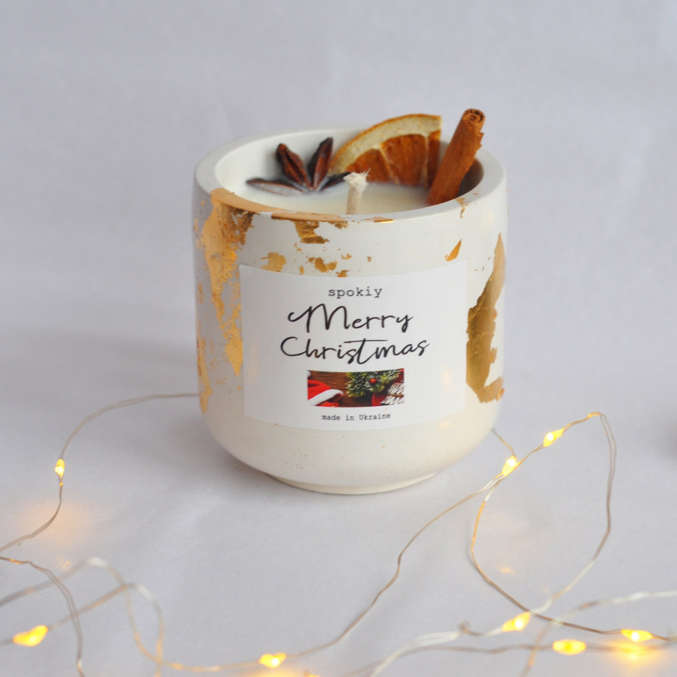 Ароматична свічка ручної роботи із соєвого воску «Mulled wine» Spokiy SP2393, 130 г у гіпсовому кашпо