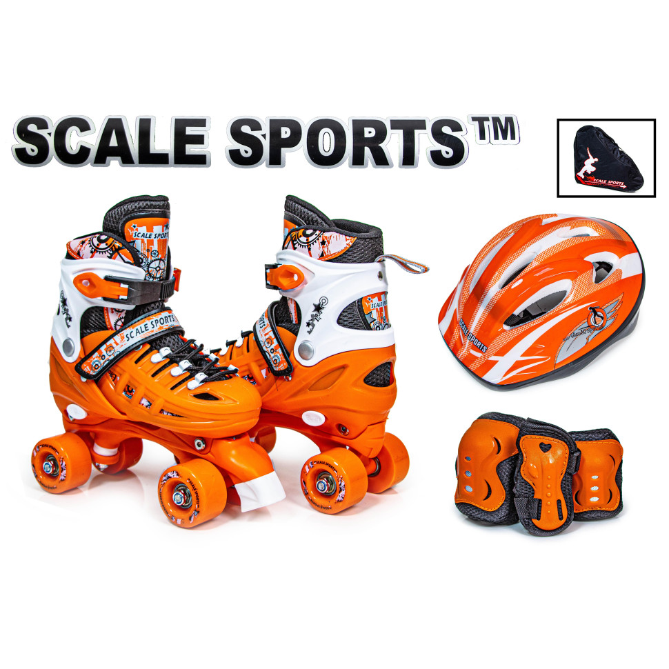 Детские ролики-квады и шлем с защитой Scale Sport 1921943281 оранжевый размер 29-33