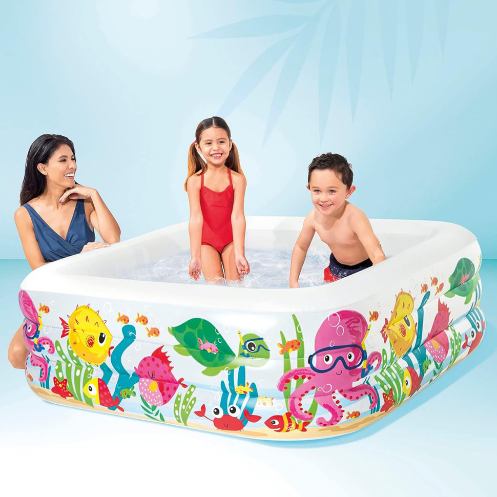 Дитячий басейн Квадрат Intex 57471-2, 3 кільця, 340 л, не надувне дно, 159-159-50 см
