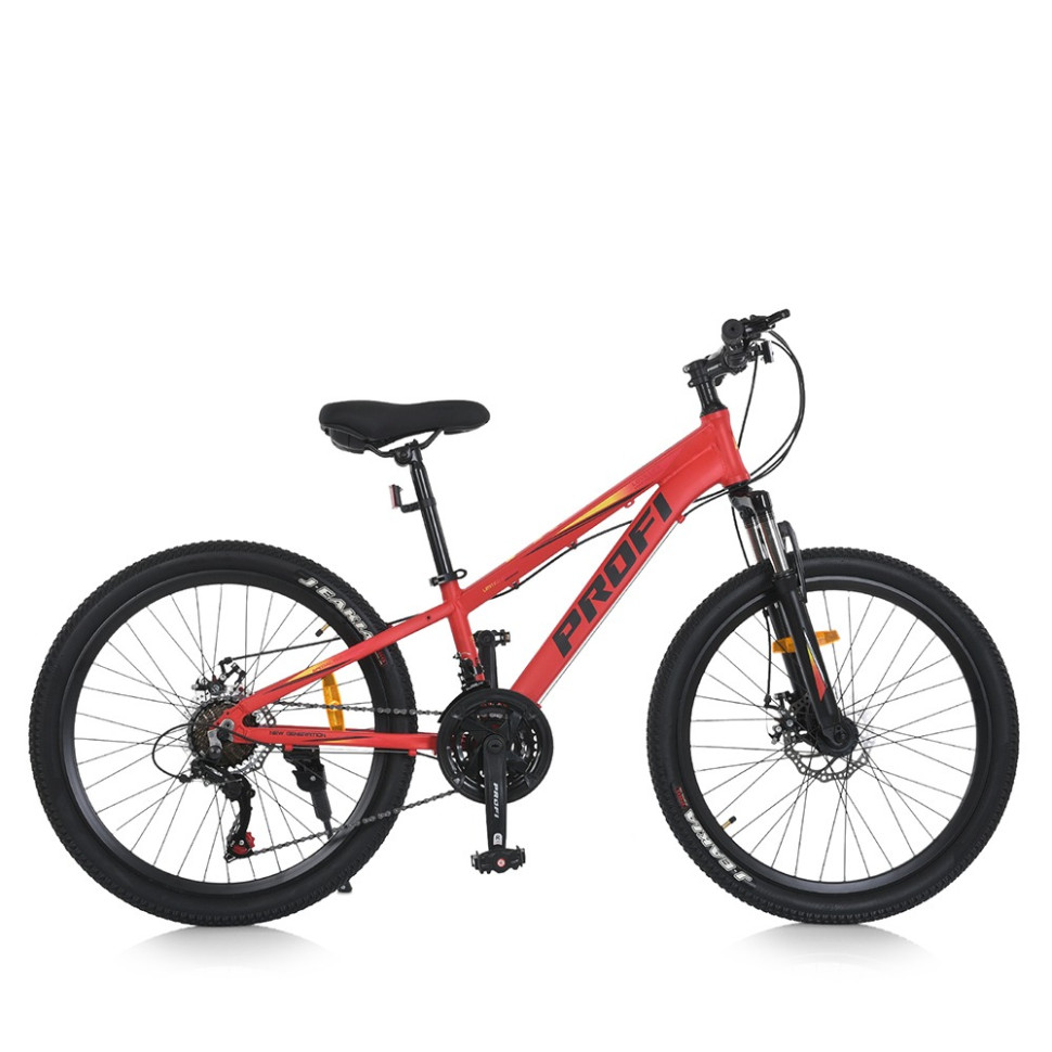 Велосипед PROF1 MTB2401-1, 24 дюймов, алюминиевая рама 11 Shimano 21SP красно-черный