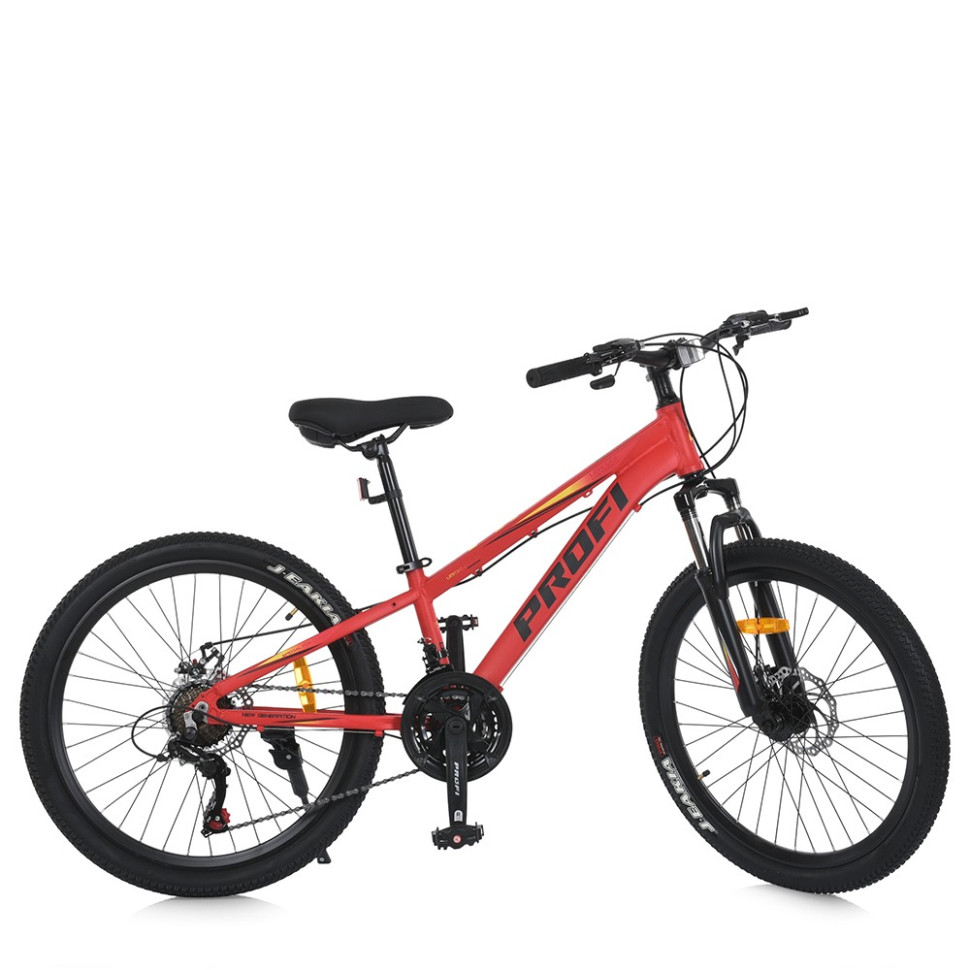 Велосипед PROF1 MTB2401-1, 24 дюймов, алюминиевая рама 11 Shimano 21SP красно-черный