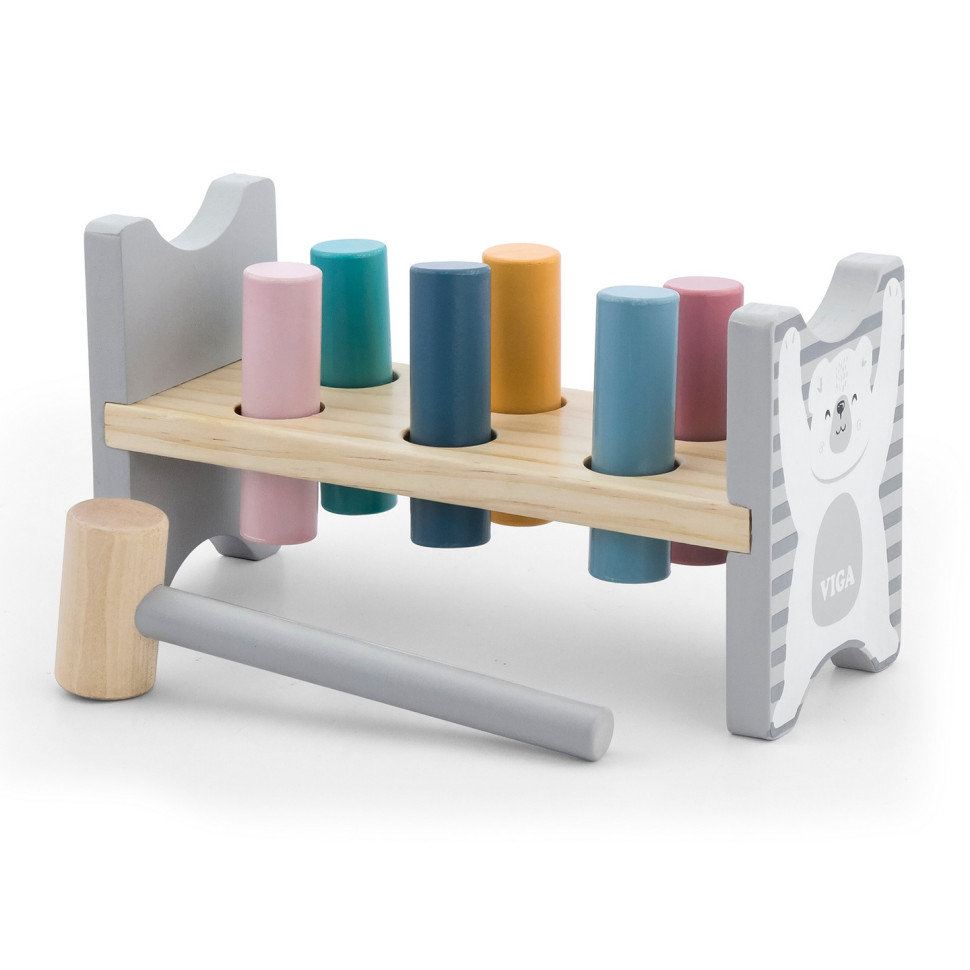 Стукалка дерев'яна Цвяшки Viga Toys PolarB 44009, 6 кілочків та молоточок