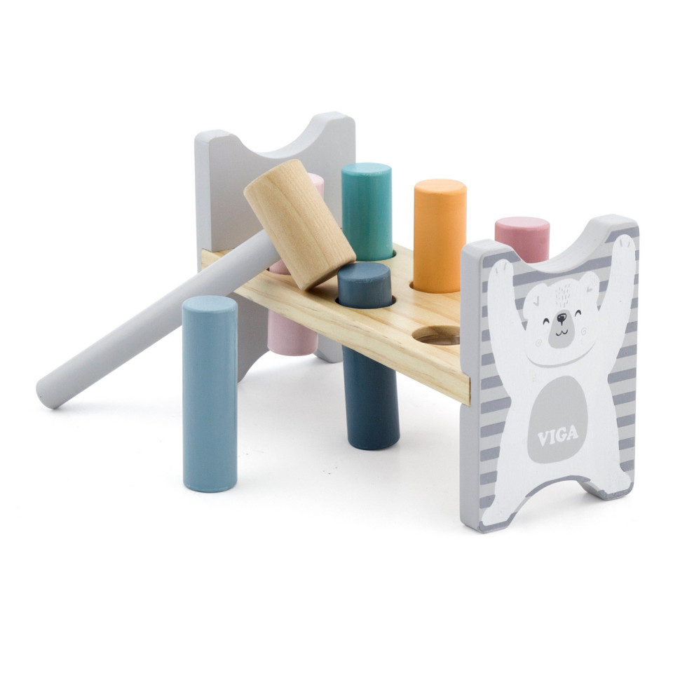 Стукалка дерев'яна Цвяшки Viga Toys PolarB 44009, 6 кілочків та молоточок