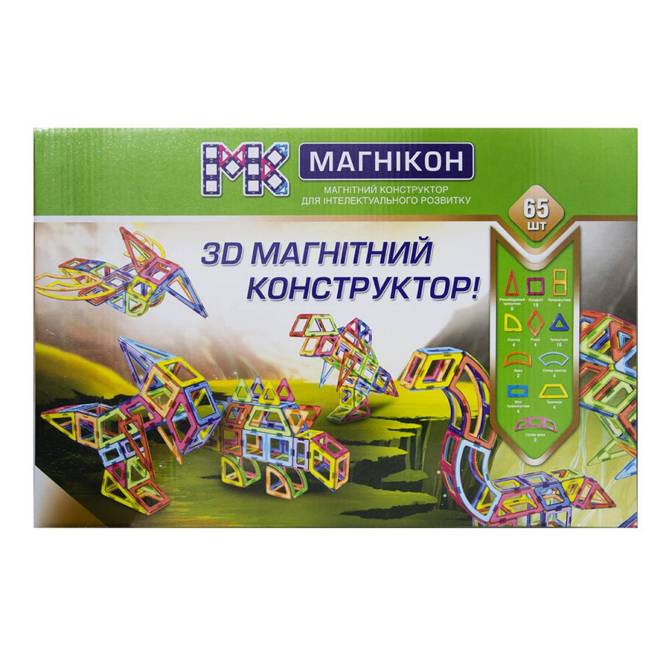 Дитячий магнітний конструктор МАГНІКОН MK-65, 65 деталей