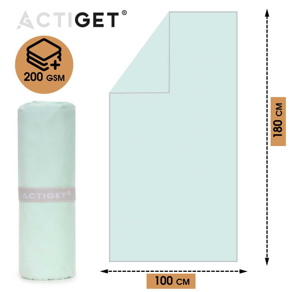 Рушник спортивний Actiget ACT0199 Mint, з мікрофібри 180x100 см