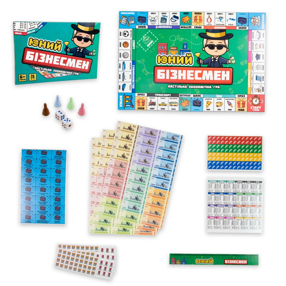 Настольная игра Юный Бизнесмен Strateg 30341 карточки и тайлы собственности