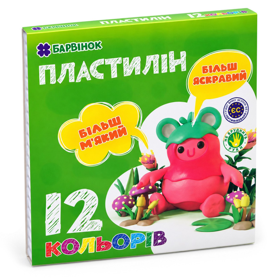 Набір дитячого пластиліну для ліплення Барвінок 6-433, 12 кольорів