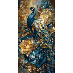Картина по номерам "Павлин среди цветов" Origami LW5183 с красками металлик 40х80 см