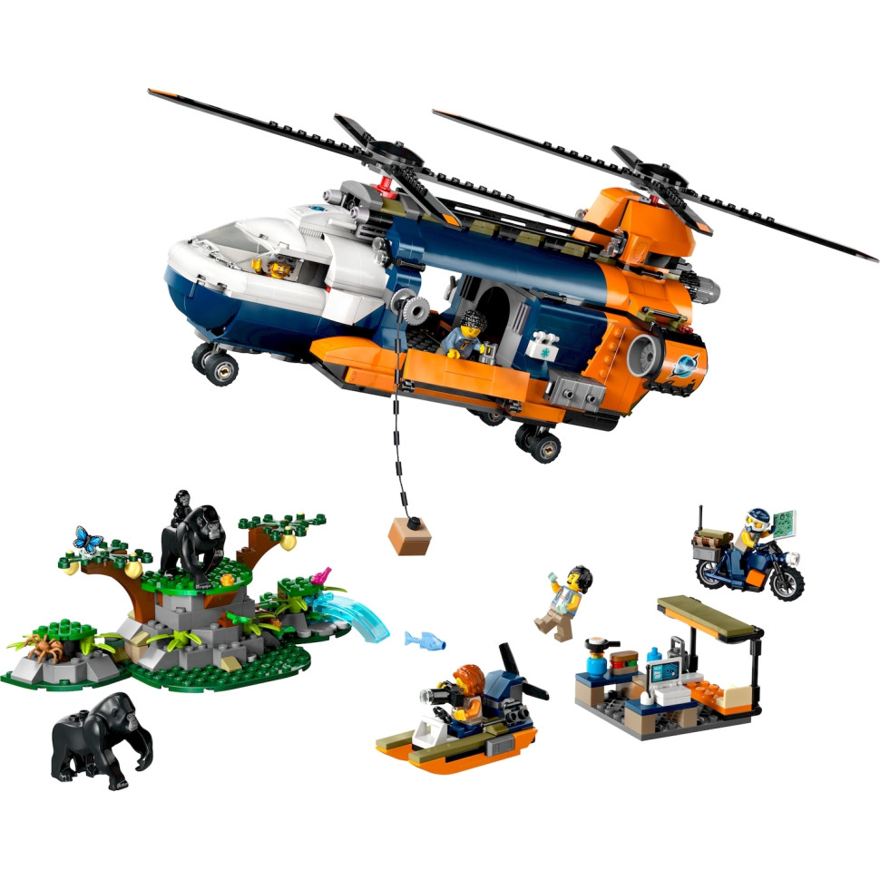 Конструктор LEGO City Вертоліт у базовому таборі для дослідження джунглів 60437, 881 деталь 