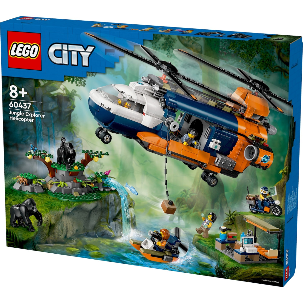 Конструктор LEGO City Вертоліт у базовому таборі для дослідження джунглів 60437, 881 деталь 