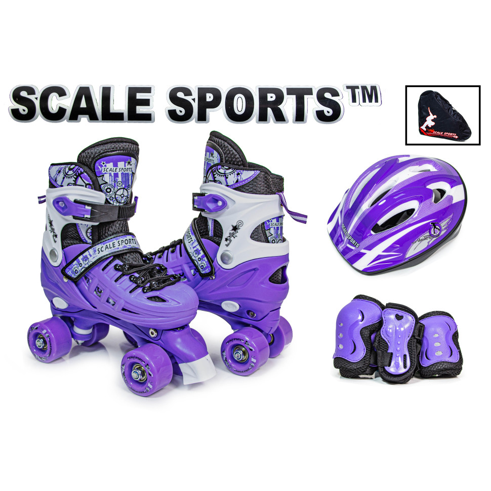 Детские ролики-квады и шлем с защитой Scale Sport 578909847 фиолетовый, размер 29-33